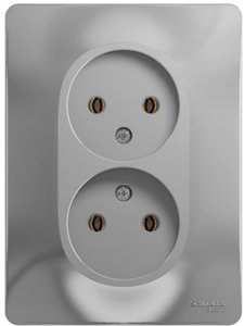 Фото Schneider Electric Glossa GSL000320 Розетка двойная без заземляющего контакта (16 А, в сборе, скрытая установка, алюминий)