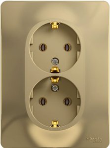 Фото Schneider Electric Glossa GSL000424 Розетка двойная с заземляющим контактом (16 А, в сборе, скрытая установка, титан)