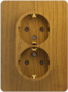 Фото Schneider Electric Glossa GSL000524 Розетка двойная с заземляющим контактом (16 А, в сборе, скрытая установка, дуб)