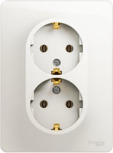 Фото Schneider Electric Glossa GSL000624 Розетка двойная с заземляющим контактом (16 А, в сборе, скрытая установка, перламутр)