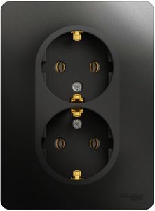 Фото Schneider Electric Glossa GSL000724 Розетка двойная с заземляющим контактом (16 А, в сборе, скрытая установка, антрацит)