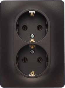 Фото Schneider Electric Glossa GSL000824 Розетка двойная с заземляющим контактом (16 А, в сборе, скрытая установка, шоколад)
