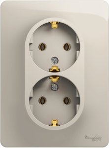 Фото Schneider Electric Glossa GSL000924 Розетка двойная с заземляющим контактом (16 А, в сборе, скрытая установка, молоко)