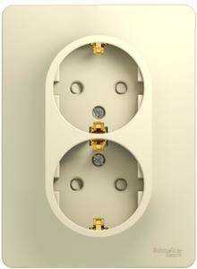 Фото Schneider Electric Glossa GSL000226 Розетка двойная с заземляющим контактом и шторками (16 А, в сборе, скрытая установка, бежевая)