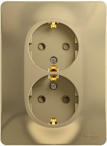 Фото Schneider Electric Glossa GSL000426 Розетка двойная с заземляющим контактом и шторками (16 А, в сборе, скрытая установка, титан)