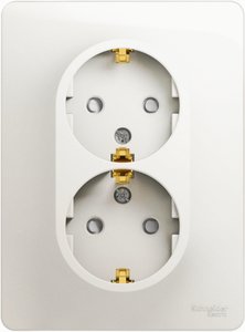 Фото Schneider Electric Glossa GSL000626 Розетка двойная с заземляющим контактом и шторками (16 А, в сборе, скрытая установка, перламутр)