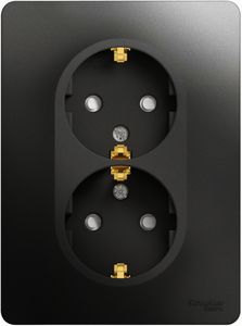 Фото Schneider Electric Glossa GSL000726 Розетка двойная с заземляющим контактом и шторками (16 А, в сборе, скрытая установка, антрацит)
