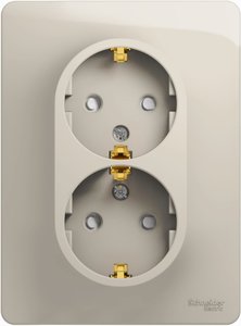 Фото Schneider Electric Glossa GSL000926 Розетка двойная с заземляющим контактом и шторками (16 А, в сборе, скрытая установка, молоко)