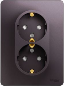 Фото Schneider Electric Glossa GSL001426 Розетка двойная с заземляющим контактом и шторками (16 А, в сборе, скрытая установка, сиреневый туман)