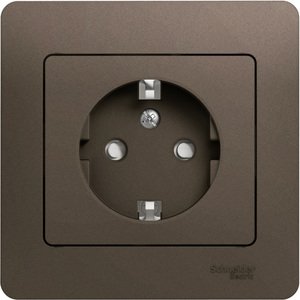 Фото Schneider Electric Glossa GSL000844 Розетка с заземляющим контактом (16 А, в сборе, скрытая установка, шторки, шоколад)