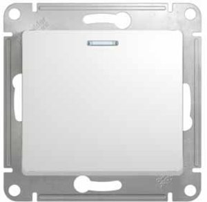 Фото Schneider Electric Glossa GSL000117 Выключатель однокнопочный без фиксации с подсветкой(10 А, под рамку, скрытая установка, белый)