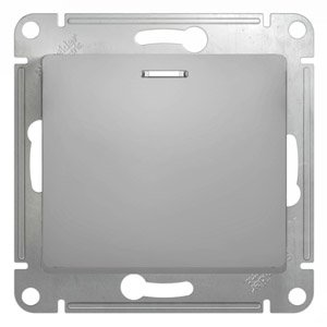 Фото Schneider Electric Glossa GSL000317 Выключатель однокнопочный без фиксации с подсветкой(10 А, под рамку, скрытая установка, алюминий)