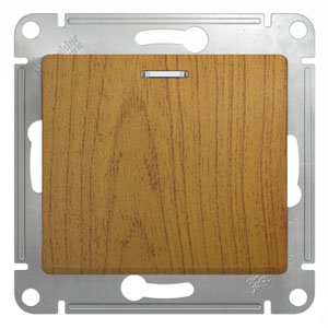 Фото Schneider Electric Glossa GSL000517 Выключатель однокнопочный без фиксации с подсветкой(10 А, под рамку, скрытая установка, дуб)