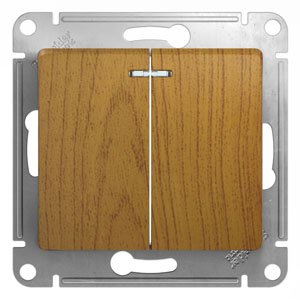 Фото Schneider Electric Glossa GSL000553 Выключатель двухклавишный с подсветкой (10 А, под рамку, скрытая установка, дуб)