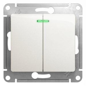 Фото Schneider Electric Glossa GSL000653 Выключатель двухклавишный с подсветкой (10 А, под рамку, скрытая установка, перламутр)