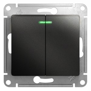 Фото Schneider Electric Glossa GSL000753 Выключатель двухклавишный с подсветкой (10 А, под рамку, скрытая установка, антрацит)