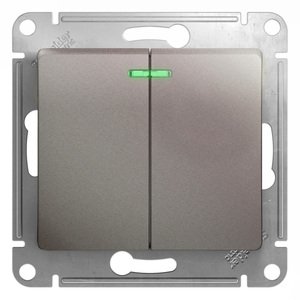 Фото Schneider Electric Glossa GSL001253 Выключатель двухклавишный с подсветкой (10 А, под рамку, скрытая установка, платина)