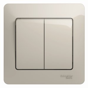 Фото Schneider Electric Glossa GSL000952 Выключатель двухклавишный (10 А, в сборе, скрытая установка, молоко)