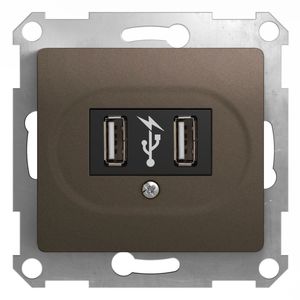 Фото Schneider Electric Glossa GSL000832 Розетка USB (2xUSB, под рамку, скрытая установка, шоколад)