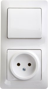 Фото Schneider Electric Glossa GSL000160 Блок комбинированный вертикальный (1 кл.+1 роз., 6+16 А, в сборе, скрытая установка, белый)