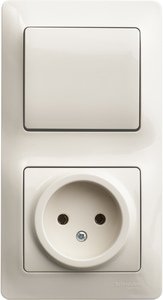 Фото Schneider Electric Glossa GSL000260 Блок комбинированный вертикальный (1 кл.+1 роз., 6+16 А, в сборе, скрытая установка, бежевый)