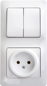 Фото Schneider Electric Glossa GSL000172 Блок комбинированный вертикальный (2 кл.+1 роз., 6+16 А, в сборе, скрытая установка, белый)