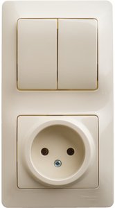 Фото Schneider Electric Glossa GSL000272 Блок комбинированный вертикальный (2 кл.+1 роз., 6+16 А, в сборе, скрытая установка, бежевый)