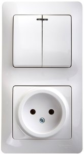 Фото Schneider Electric Glossa GSL000173 Блок комбинированный вертикальный (2 кл.+1 роз., 6+16 А, в сборе, с/у, подсветка, белый)