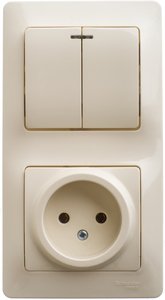Фото Schneider Electric Glossa GSL000273 Блок комбинированный вертикальный (2 кл.+1 роз., 6+16 А, в сборе, с/у, подсветка, бежевый)