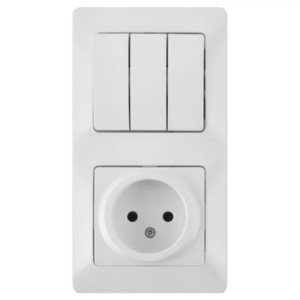 Фото Schneider Electric Glossa GSL000176 Блок комбинированный вертикальный (3 кл.+1 роз., 6+16 А, в сборе, скрытая установка, белый)