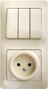 Фото Schneider Electric Glossa GSL000276 Блок комбинированный вертикальный (3 кл.+1 роз., 6+16 А, в сборе, скрытая установка, бежевый)