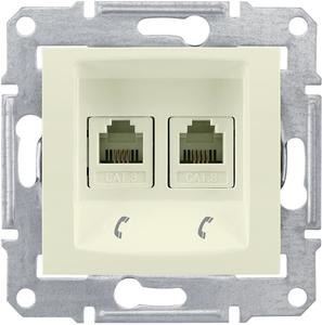 Фото Schneider Electric Sedna SDN4201147 Розетка телефонная (RJ11+RJ11, под рамку, скрытая установка, бежевая)