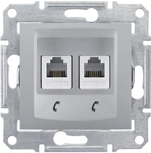 Фото Schneider Electric Sedna SDN4201160 Розетка телефонная (RJ11+RJ11, под рамку, скрытая установка, алюминий)