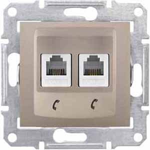 Фото Schneider Electric Sedna SDN4201168 Розетка телефонная (RJ11+RJ11, под рамку, скрытая установка, титан)