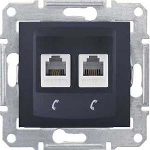 Фото Schneider Electric Sedna SDN4201170 Розетка телефонная (RJ11+RJ11, под рамку, скрытая установка, графит)