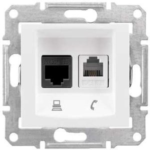 Фото Schneider Electric Sedna SDN5100121 Розетка комбинированная (RJ11+RJ45, cat.5e, под рамку, скрытая установка, белая)