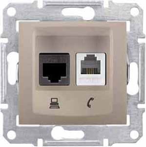 Фото Schneider Electric Sedna SDN5100168 Розетка комбинированная (RJ11+RJ45, cat.5e, под рамку, скрытая установка, титан)