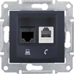 Фото Schneider Electric Sedna SDN5100170 Розетка комбинированная (RJ11+RJ45, cat.5e, под рамку, скрытая установка, графит)