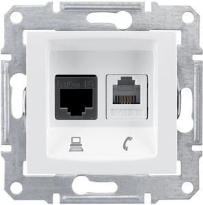 Фото Schneider Electric Sedna SDN5200121 Розетка комбинированная (RJ11+RJ45, cat.6, под рамку, скрытая установка, белая)