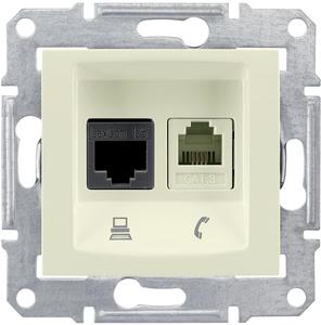 Фото Schneider Electric Sedna SDN5200147 Розетка комбинированная (RJ11+RJ45, cat.6, под рамку, скрытая установка, бежевая)