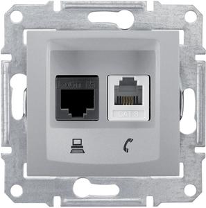 Фото Schneider Electric Sedna SDN5200160 Розетка комбинированная (RJ11+RJ45, cat.6, под рамку, скрытая установка, алюминий)