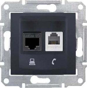 Фото Schneider Electric Sedna SDN5200170 Розетка комбинированная (RJ11+RJ45, cat.6, под рамку, скрытая установка, графит)