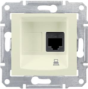 Фото Schneider Electric Sedna SDN4300147 Розетка компьютерная (RJ45, cat.5e, UTP, под рамку, скрытая установка, бежевая)