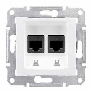 Фото Schneider Electric Sedna SDN4400121 Розетка компьютерная (2xRJ45, cat.5e, UTP, под рамку, скрытая установка, белая)