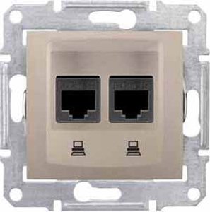 Фото Schneider Electric Sedna SDN4400168 Розетка компьютерная (2xRJ45, cat.5e, UTP, под рамку, скрытая установка, титан)