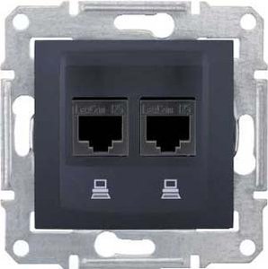 Фото Schneider Electric Sedna SDN4400170 Розетка компьютерная (2xRJ45, cat.5e, UTP, под рамку, скрытая установка, графит)