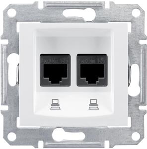 Фото Schneider Electric Sedna SDN4600121 Розетка компьютерная (2xRJ45, cat.5e, STP, под рамку, скрытая установка, белая)