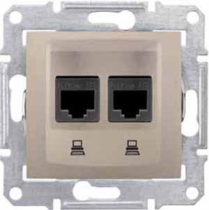 Фото Schneider Electric Sedna SDN4600168 Розетка компьютерная (2xRJ45, cat.5e, STP, под рамку, скрытая установка, титан)