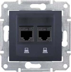 Фото Schneider Electric Sedna SDN4600170 Розетка компьютерная (2xRJ45, cat.5e, STP, под рамку, скрытая установка, графит)