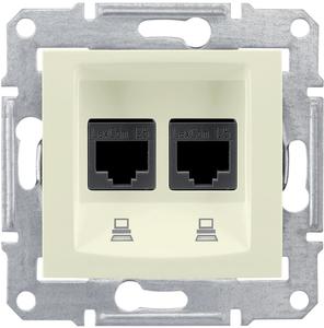 Фото Schneider Electric Sedna SDN4800147 Розетка компьютерная (2xRJ45, cat.6, UTP, под рамку, скрытая установка, бежевая)